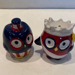 Vintage Hand-Painted Patriotic Owl Salt & Pepper Shakers